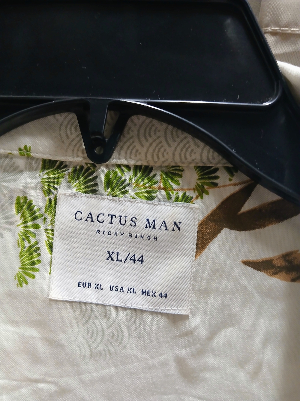 Cactus Man White Shirt with Green & Brown Tropical Print - Picture 4 of 6